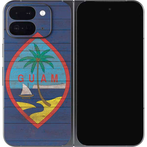 Guam Flag Dark Wood Google Pixel 9 Pro Fold Skin